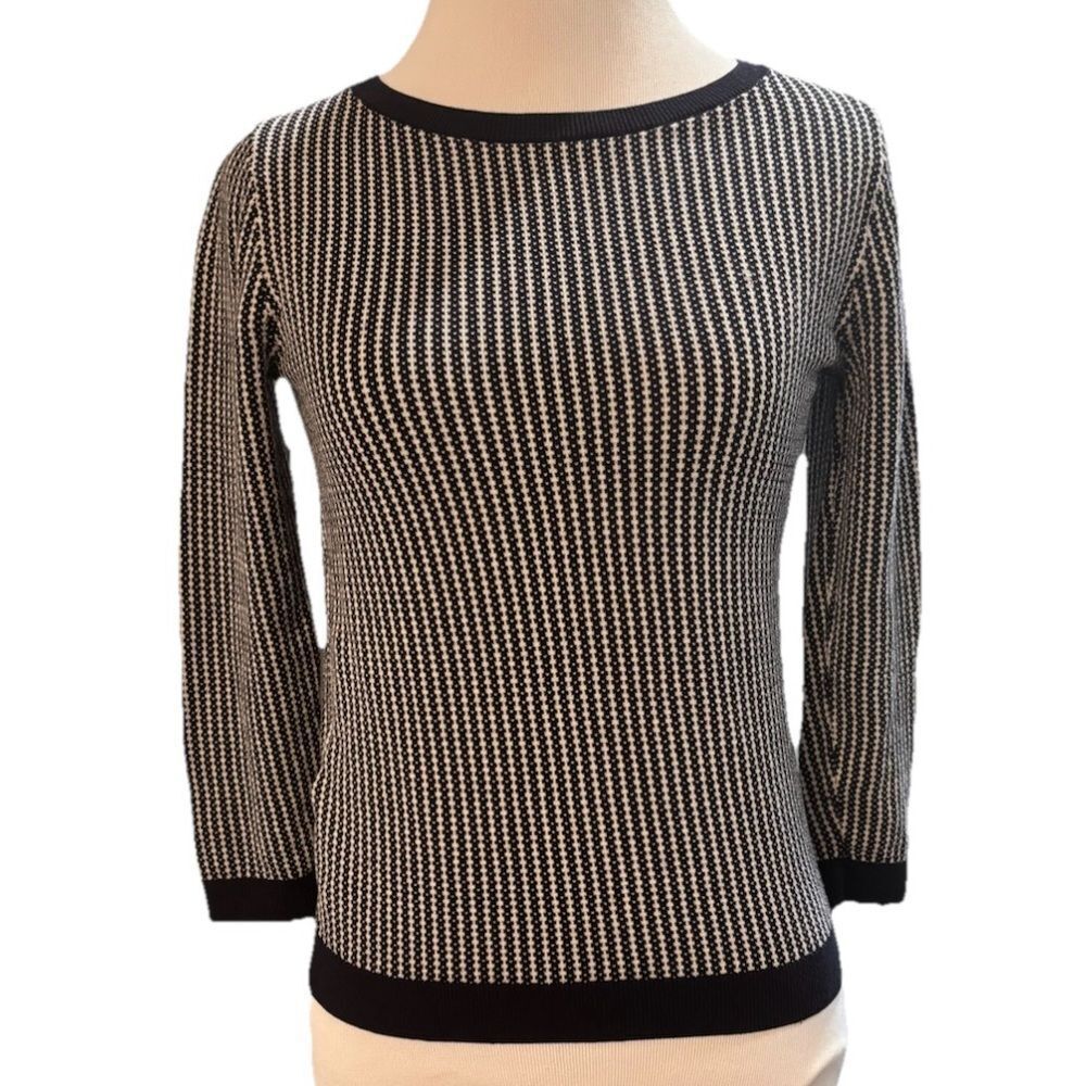Ann Taylor Navy & White Silk Cotton Textured Sweater – Size Small